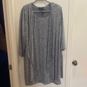 Gray Open Front Cardigan and Dress Set